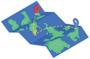 Isometric World Map with Pinned Locations vector