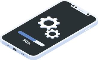 Isometric Smartphone with Loading Screen and Gears vector