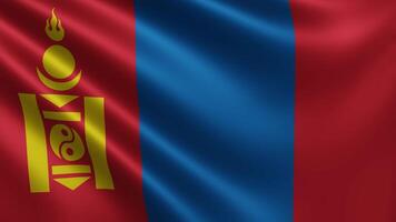 The Mongolian flag flutters close-up in the wind, of the national flag of video