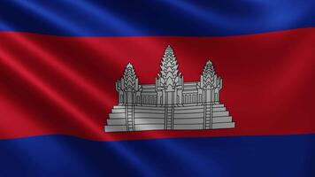 Cambodian flag in the wind close-up, the national flag of Cambodia flutters in video