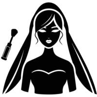 Bride's Makeup Silhouette on White Background vector