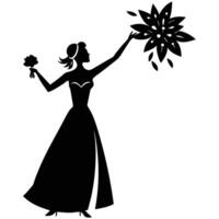 Bride Throwing Bouquet Silhouette on White Background vector