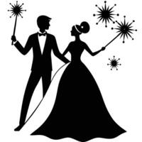 Wedding Sparklers Silhouette on White Background vector