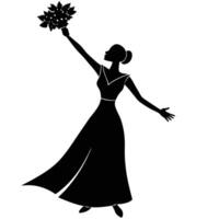 Bride Throwing Bouquet Silhouette on White Background vector