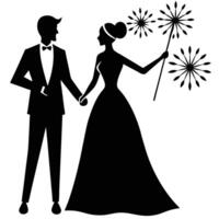 Wedding Sparklers Silhouette on White Background vector