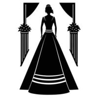Bride Walking Down Aisle Silhouette on White Background vector