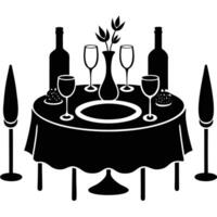 Wedding Table Setting Silhouette on White Background vector
