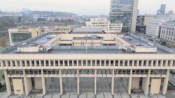 Vilnius, Lithuania - 26th november, 2024 - aerial zoom out view building of Parliament of the Republic of Lithuania.The Seimas constitutes the legislative branch of government in Lithuania video