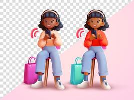 Woman sitting while using smartphone. 3d, Suitable for promotions, advertising and design elements vector