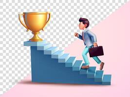 Employees ran up the stairs to get the trophy. 3d, Suitable for business, career and design elements vector