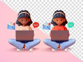 Woman sitting while using laptop. 3d suitable for, promotion, advertising and design elements vector