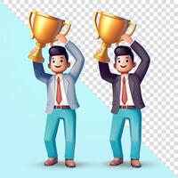 Office man raises trophy 3d, Suitable for business, career and design elements vector