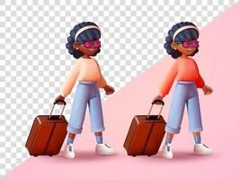 Woman traveling while carrying a suitcase. 3d suitable for, promotion, advertising and design elements vector