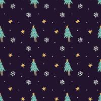 Christmas seamless pattern with Christmas tree, star and snowflakes. Christmas background. Christmas wrapping paper design vector