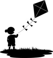 Child Flying Kite Silhouette Illustration on Grass Field vector