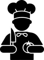 Chef with Knife and Tomato Cooking Illustration for Culinary Applications vector
