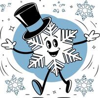 Cheerful Cartoon Snowflake Character Dressed in Top Hat vector