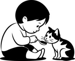 Child Feeding Cat with Spoon Illustration Symbolizing Friendship and Care vector