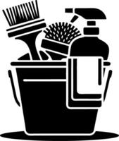 Cleaning Tools Bucket with Brush and Spray Bottle Illustration vector