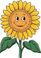 Cheerful Sunflower Character Face in Vibrant Yellow Petals Art vector