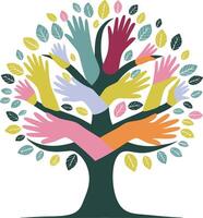 Colorful Hands Tree Symbolizing Diversity and Unity in Nature vector