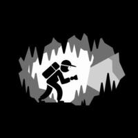Cave Exploration Adventure with Hiker and Flashlight Artwork vector