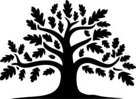 Black Silhouette Oak Tree Illustration with Leafy Branches Design vector