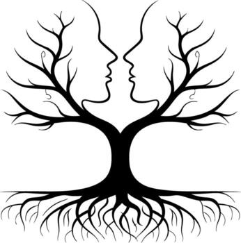 Abstract Tree Faces with Roots Symbolizing Connection and Growth vector