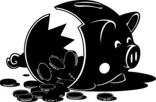 Broken Piggy Bank Illustration Symbolizing Financial Difficulty vector