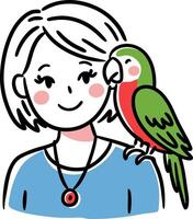 Cartoon Woman with Colorful Parrot on Shoulder Illustration vector