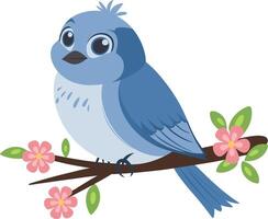 Charming Blue Bird on Blossoming Branch Illustration for Spring Themes vector