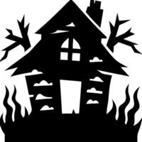 Spooky Haunted House Silhouette with Bare Trees and Eerie Atmosphere Art vector