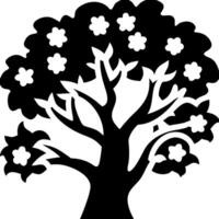 Silhouette of Blooming Tree with Flowers Art for Nature and Design Projects vector