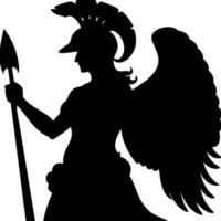 Winged Warrior Silhouette with Spear and Helmet Illustration vector