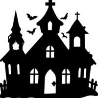 Spooky Halloween Haunted House Silhouette with Flying Bats Art vector