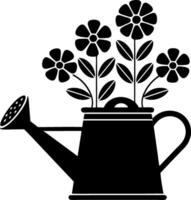 Watering Can Flowers Silhouette Garden Decor Art vector