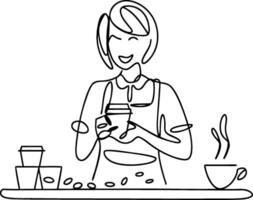 Barista Serving Coffee Continuous Line Drawing Illustration vector