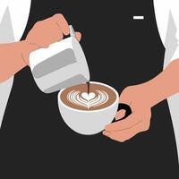 Barista Creating Heart Latte Art in Coffee Mug Illustration vector