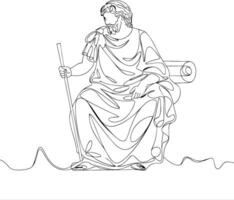 Ancient Greek Philosopher Line Art with Staff Seated on Bench Illustration vector