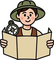 Adventurer Hat Map Compass Young Explorer Illustration vector