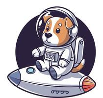 Adorable Space Dog in Astronaut Suit Riding Cartoon Rocket Art vector
