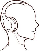 Outline Side Profile Wearing Headphones for Music and Audio Themes vector