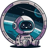 Adorable Robot Astronaut Exploring Space Illustration vector