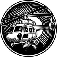 Helicopter Black and White Illustration in Circular Design Perfect for Aviation Projects vector