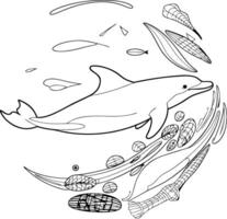 Dolphin Surrounded by Ocean Pollution Illustration Environmental Awareness vector
