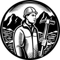 Geologist with Pickaxe Mountain Exploration Vintage Illustration vector