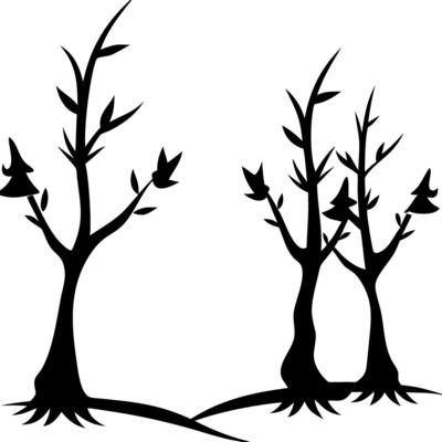 Black Silhouette Artistic Trees with Stark Branches on Purple Background Illustration