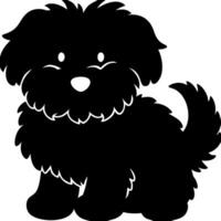 Black Silhouette Fluffy Puppy Illustration for Design Projects and Pet Themes vector