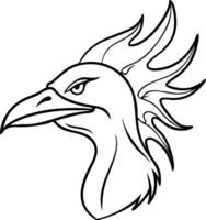 Fierce Eagle Head Black Outline with Majestic Feather Design vector