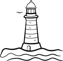 Nautical Lighthouse Illustration with Seagull and Waves vector